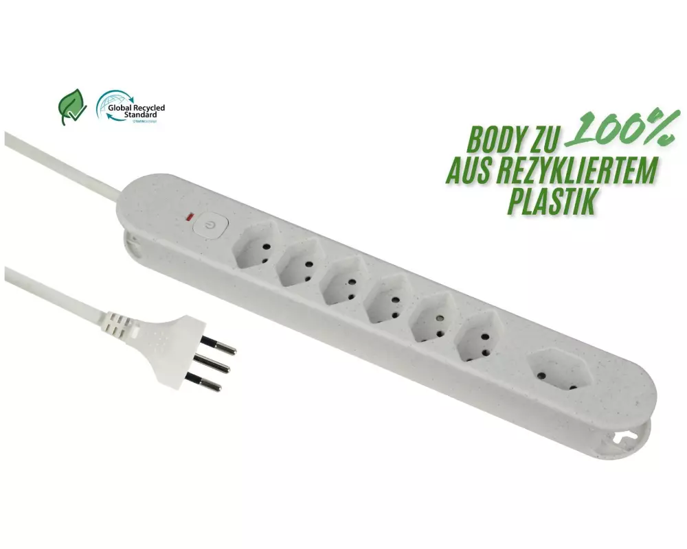 Schönenberger Steckdosenleiste Re:Life 7x T13., 1.8m Kabel, weiss