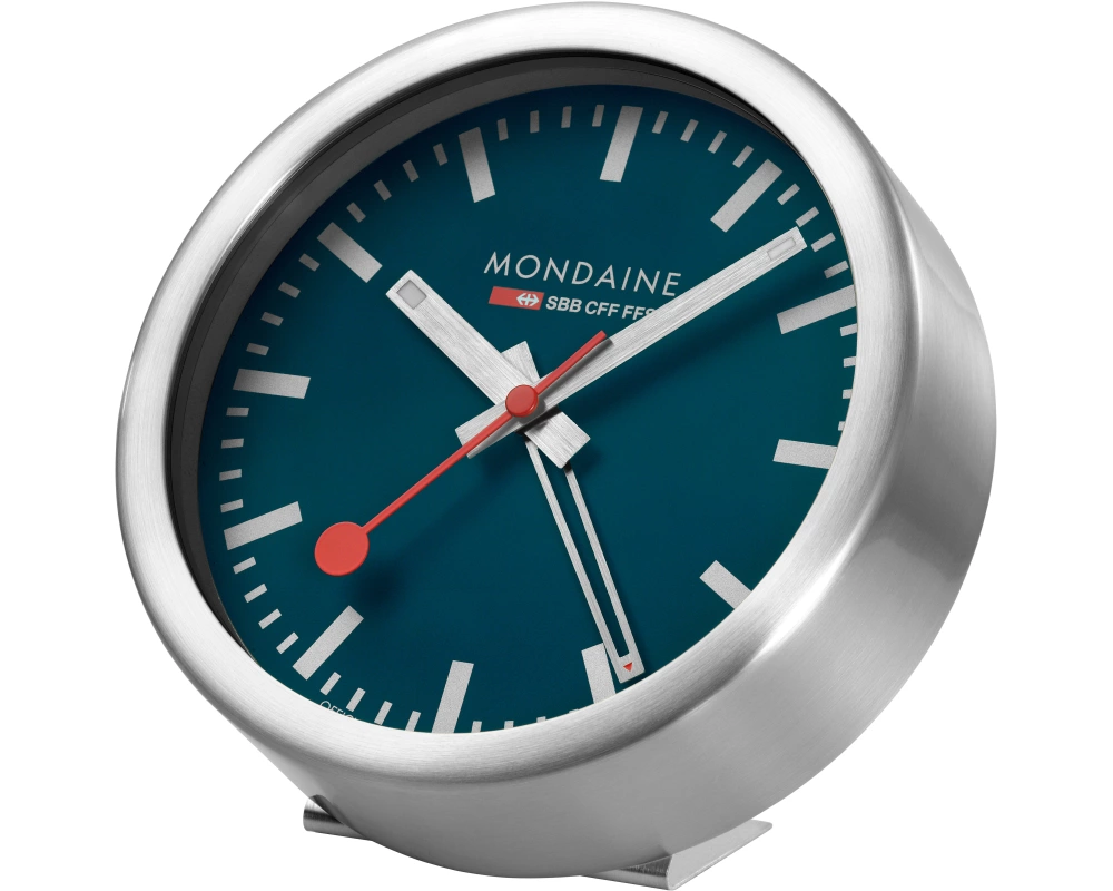 MONDAINE Wand / Tischuhr 125mm A997.46SBV.1 blau, Weckfunktion