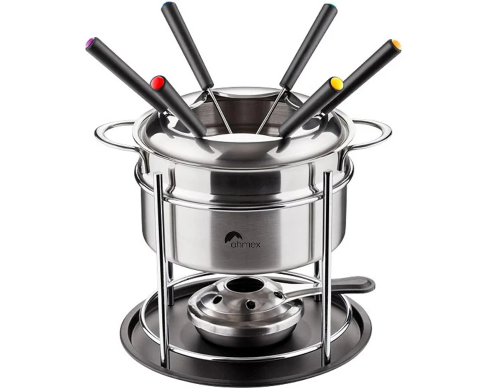 OHMEX Fondue-Set OHM-FND-2210 9 Teile, Schwarz/Silber