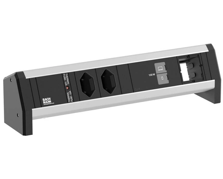 Bachmann Tischsteckdosenleiste DESK 2xT13 1xUSB C/C 100W 1xCM alu/sc