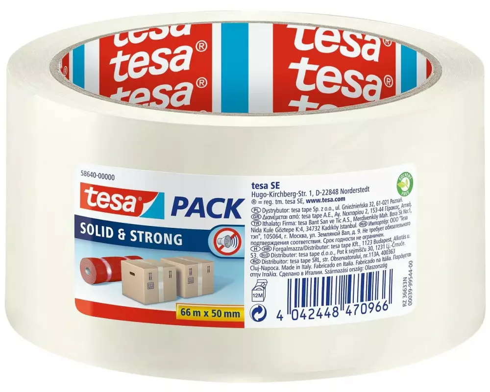 tesa Klebeband tesapack Solid & Strong 50 mm x 66 m, Transparent