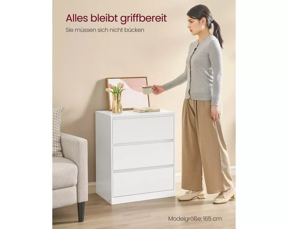 VASAGLE Kommode mit 3 Schubladen 60 x 75 cm, Weiss