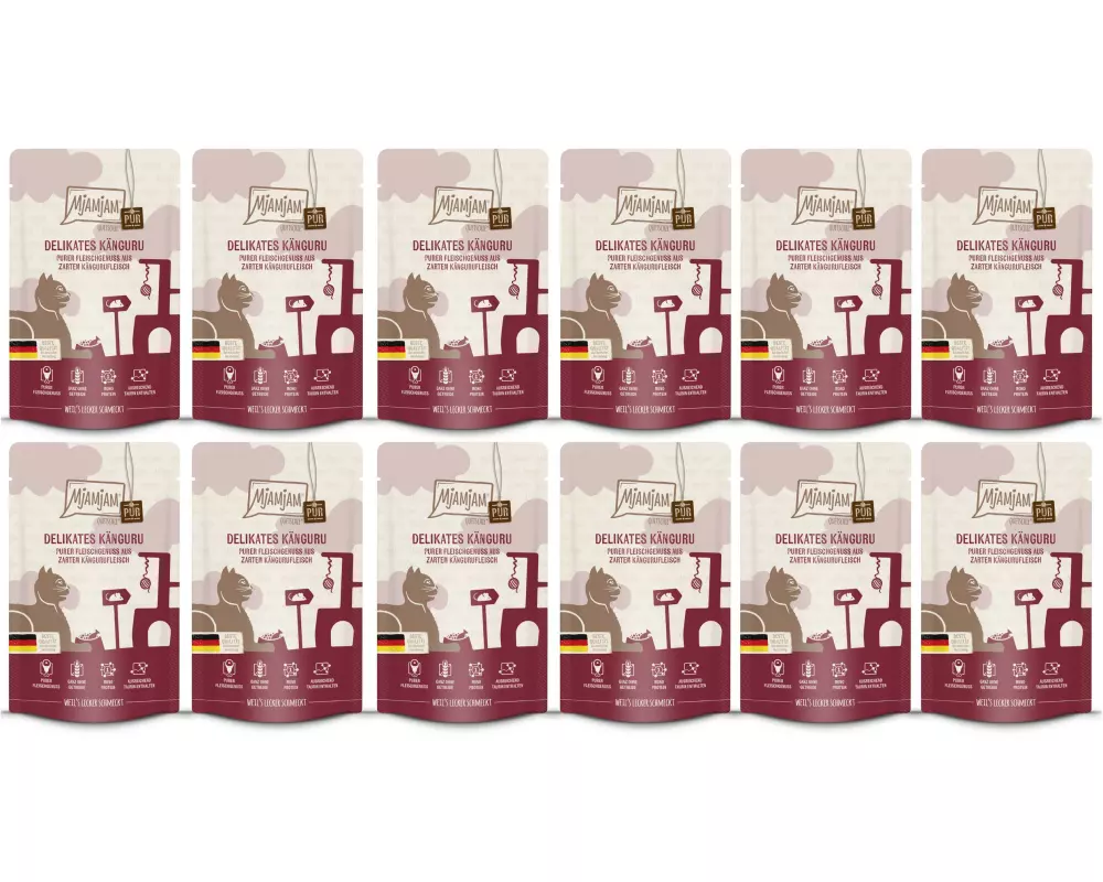 Mjamjam Nassfutter Quetschie Känguru pur, 12 x 125 g