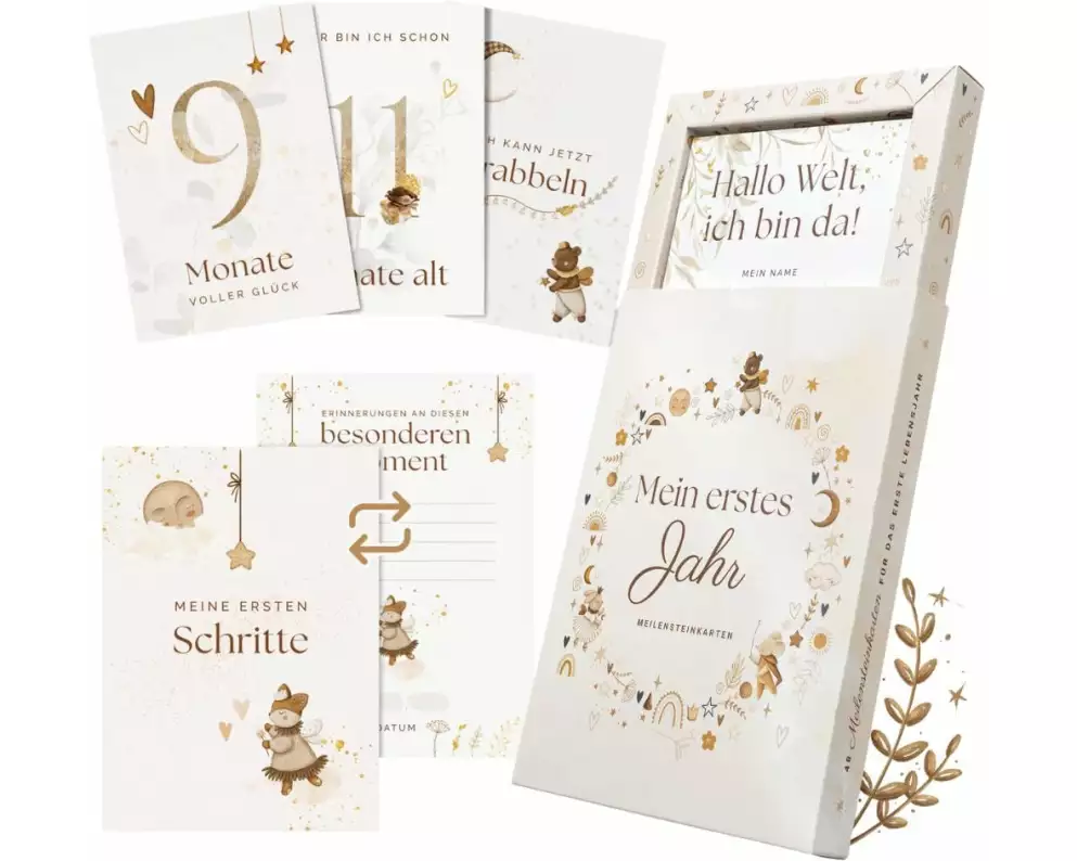 Eulentaler Meilensteinkarten Baby, Scandi, Karton, Beige