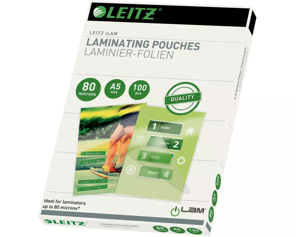 Leitz Laminierfolie A5, 80 µm, 100 Stück, Glänzend