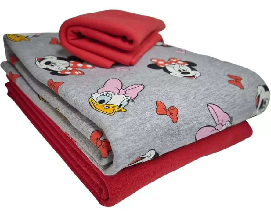 Stoffe Stoff French Terry Minnie Mouse 3-teilig, Rot, 2 x 1 m