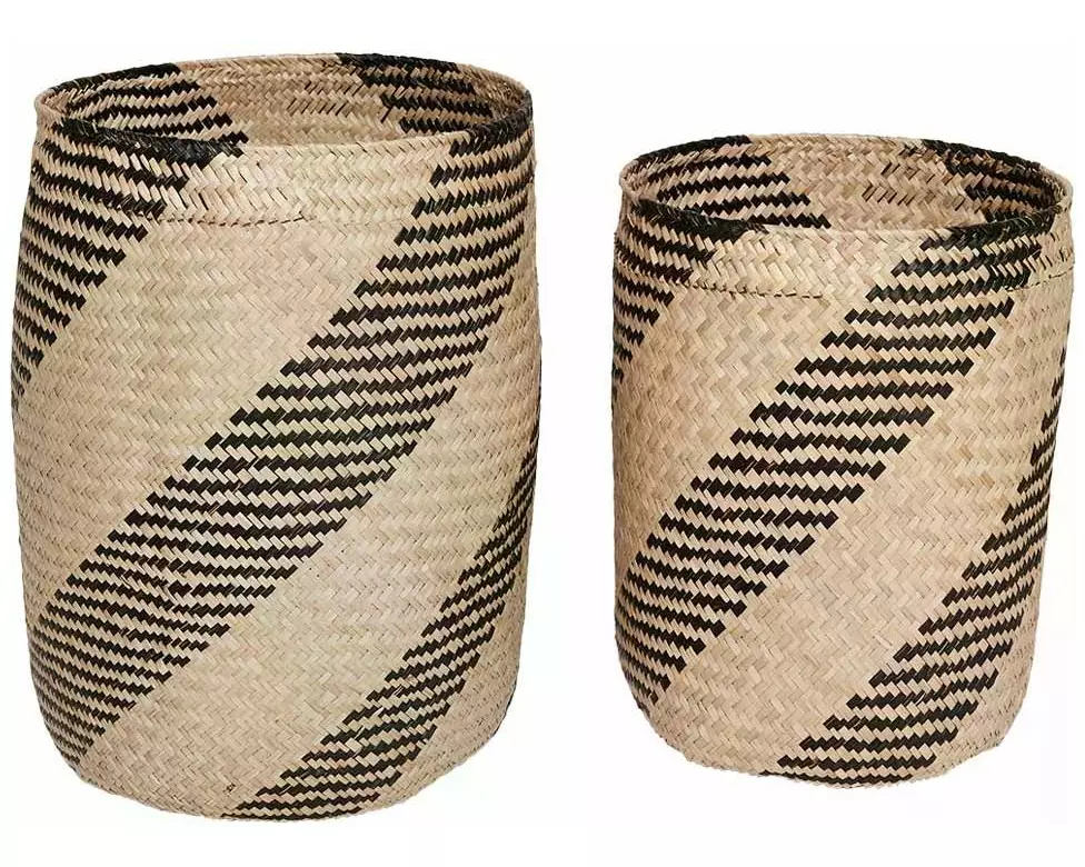 OYOY Aufbewahrungskorb Twist 2 Stück, Braun/Schwarz