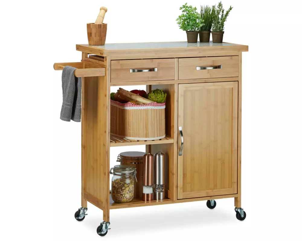 relaxdays Küchenwagen 85.5 x 89.5 x 36 cm, Braun/Grau