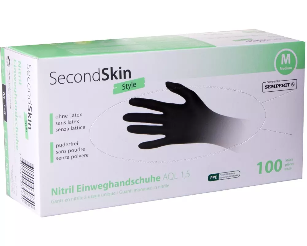 SecondSkin Einweghandschuh Nitril M, Schwarz, 100 Stück