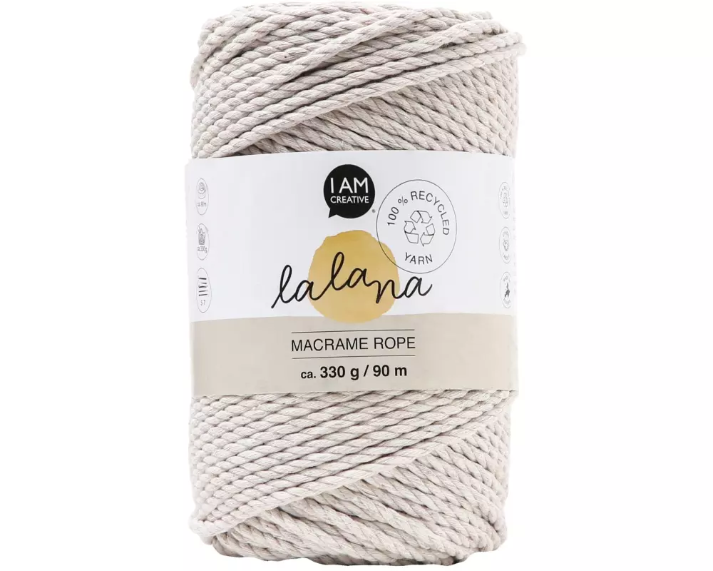 lalana Wolle Makramee Rope 3 mm, 330 g, Grau