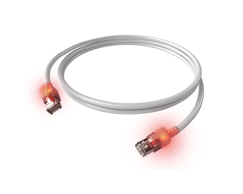 EasyLan DualBoot LED Patchkabel RJ45 S/FTP Cat.6A (Class EA), mit saCon Stecker, LSOH, weiß, 1 m