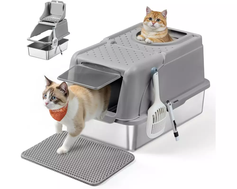 Feandrea Katzentoilette Edelstahl XL 61 x 41 x 36.5 cm