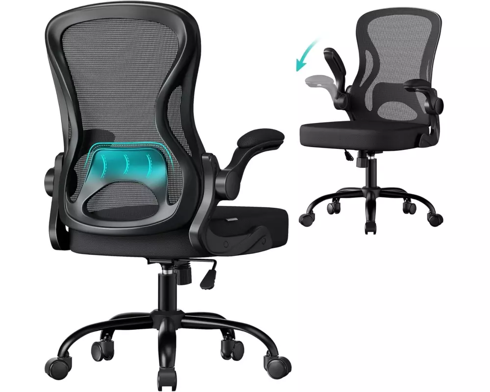 Songmics Drehstuhl mit Armlehnen Schwarz