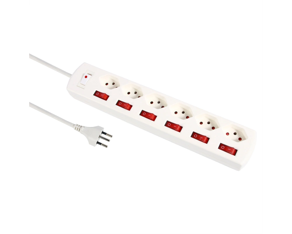 SCHOENENBERGER Steckdosenleiste FIX-LINE+ 85.650.6WS Multiswitch 6xT13, 2.0m weiss