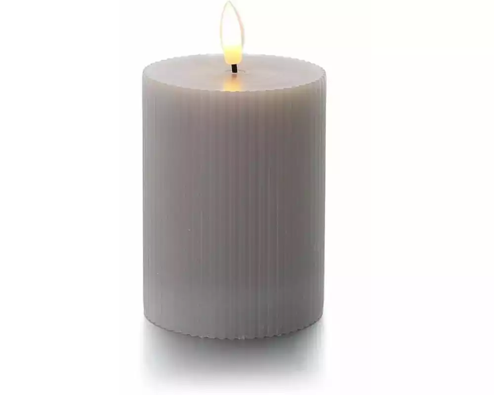 balthasar LED Zylinderkerze Rillen, Hellgrau