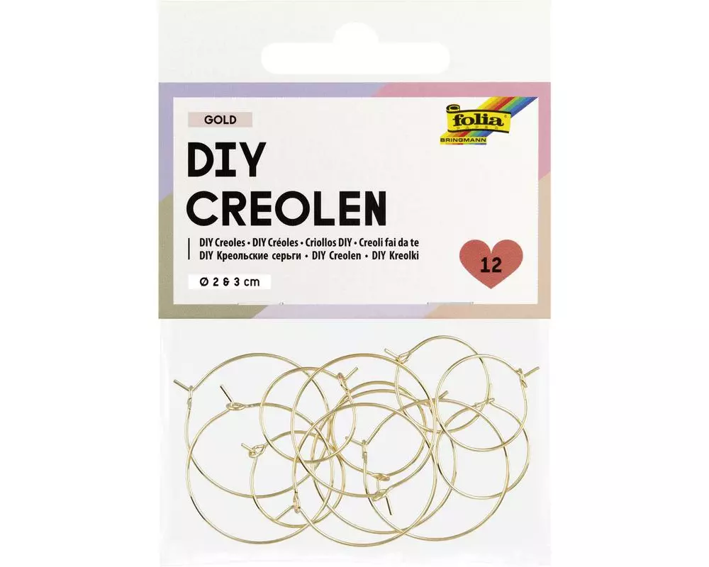 Folia DIY Creolen 12 Stück, 2 cm und 3 cm, gold