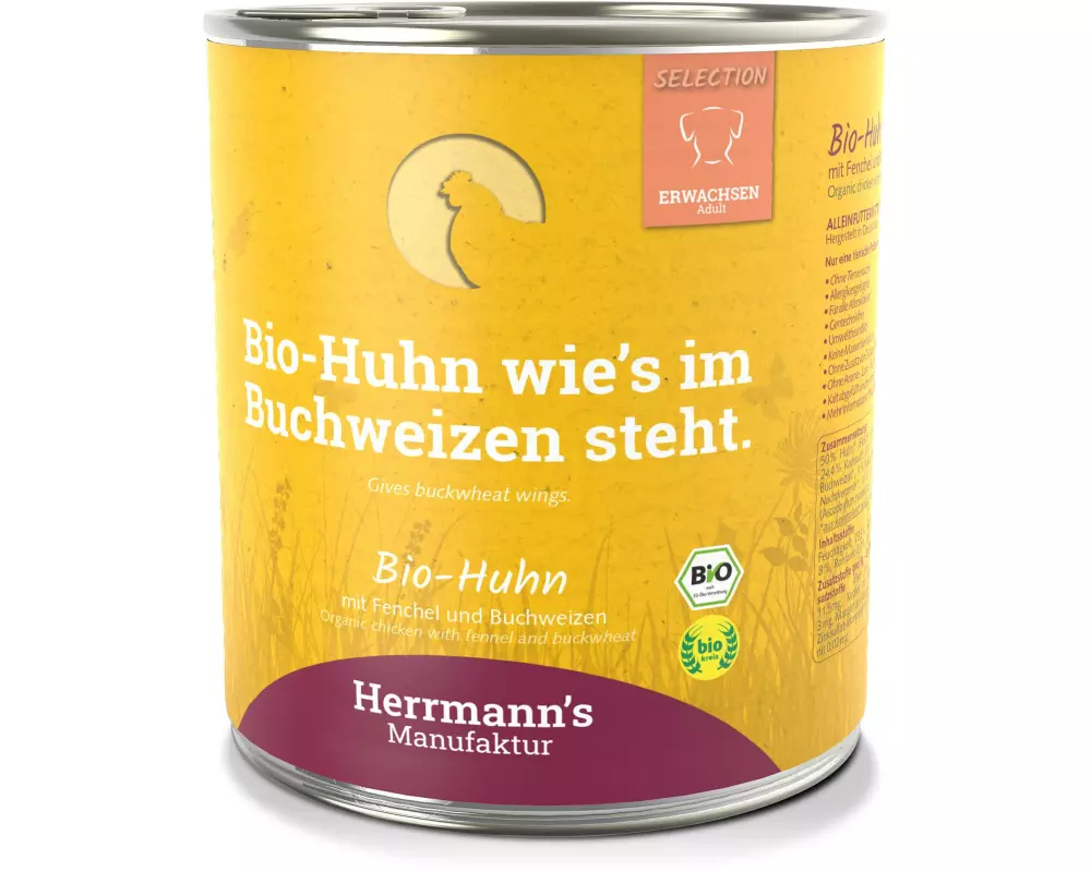 Herrmann's Nassfutter Bio Huhn mit Fenchel und Buchweizen 800 g