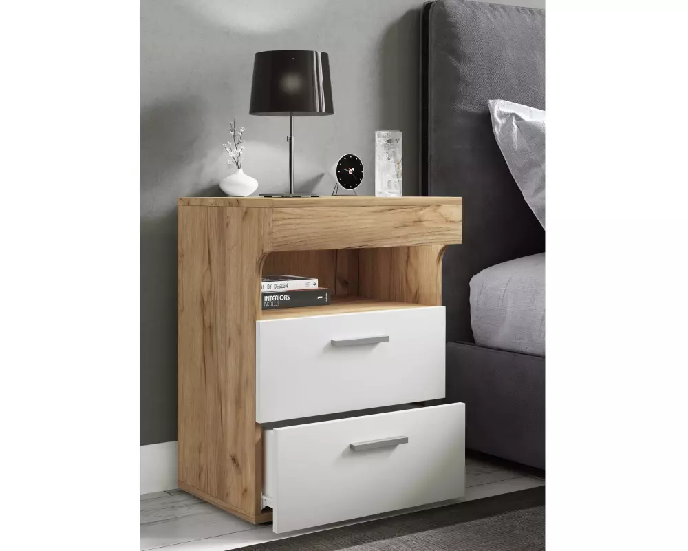 VCM Nachttisch Slepal L 45 x 61 cm, Braun/Weiss