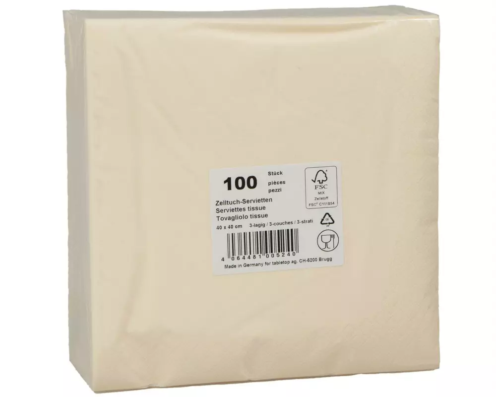 ELCO Papierservietten 40 cm x 40 cm, 100 Stück, Crème