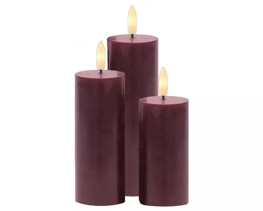Sirius LED-Kerzen Set Sille, 10/12.5/15cm,Bordeaux,Wiederaufladbar