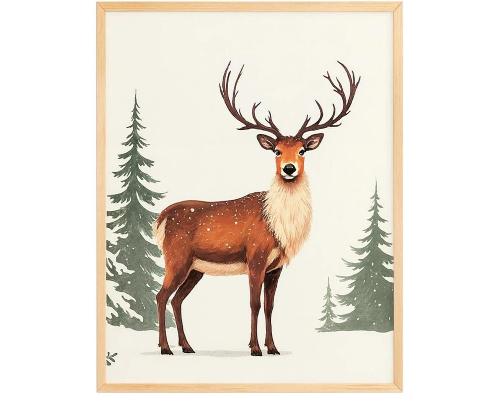 Wallxpert Weihnachtsbild Winter Hirsch Hirsch, 33x48 cm