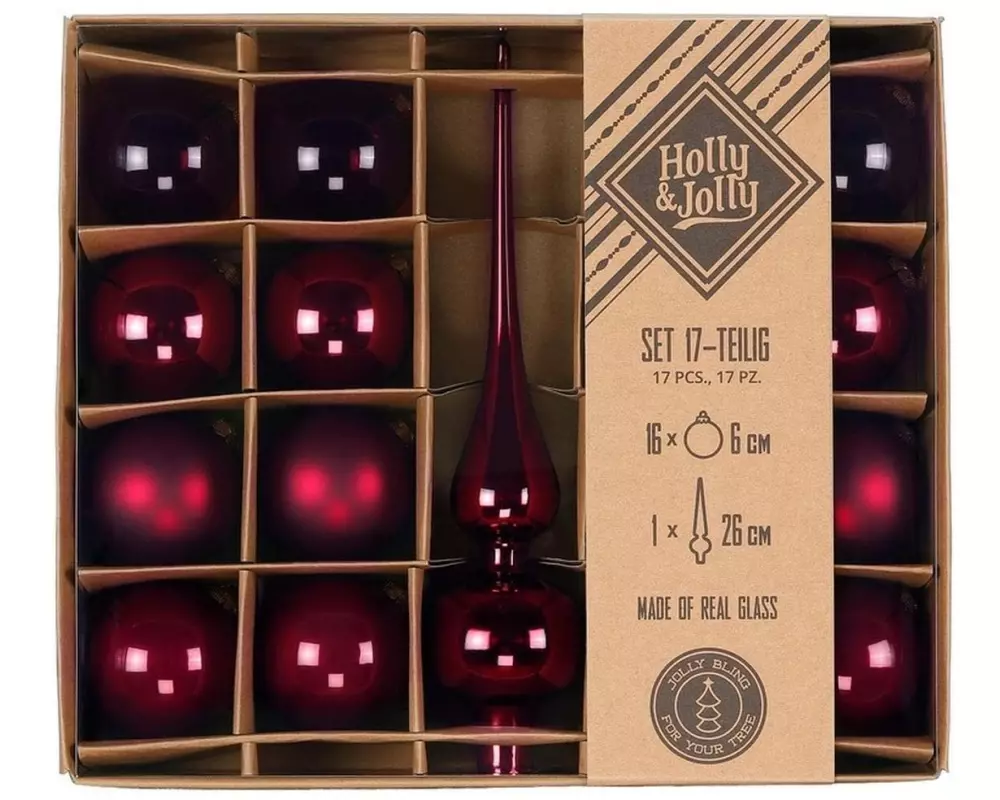 Holly & Jolly Weihnachtskugel Smooth Port 17 Stück, 6cm – mit Spitze