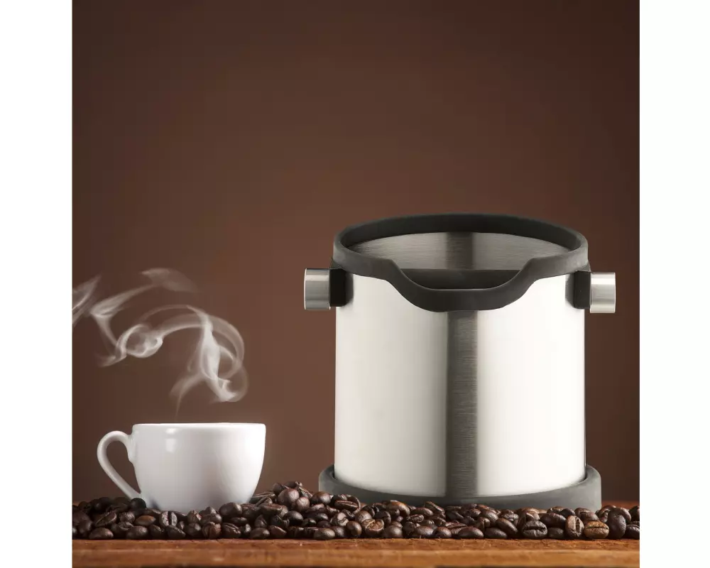 relaxdays Kaffeeabklopfbehälter Edelstahl 1.8 l Silber Schwarz