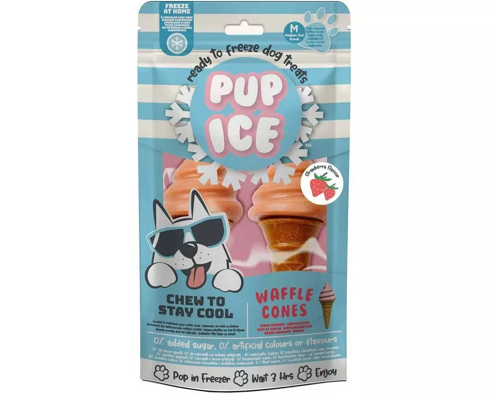 PUP ICE Leckerli Waffle Cones Erdbeere, 2 Stück, 110g