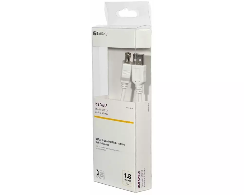 SANDBERG USB Cable, USB 2.0, USB/A-USB/A M-F, 1,8m, white