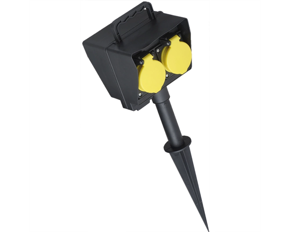 BACHMANN Gartensteckdose mit Erdspieß , 2x CEE 7/3, IP4, Outdoor