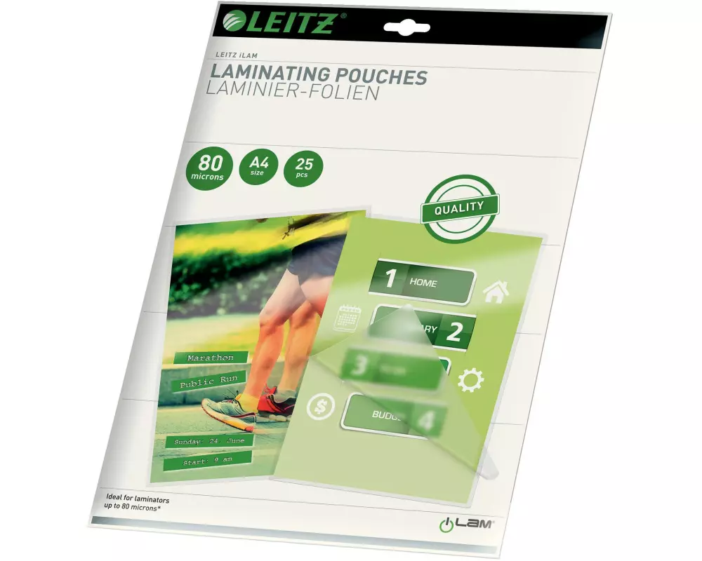 Leitz Laminierfolie A4, 80 µm, 25 Stück, Glänzend