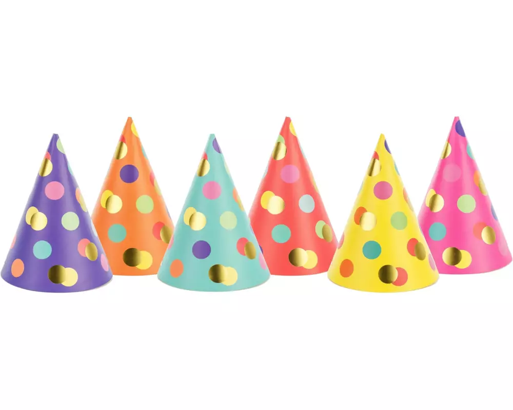 Partydeco Partyhüte gepunktet Mehrfarbig, 16 x 11 cm, 6 Stück