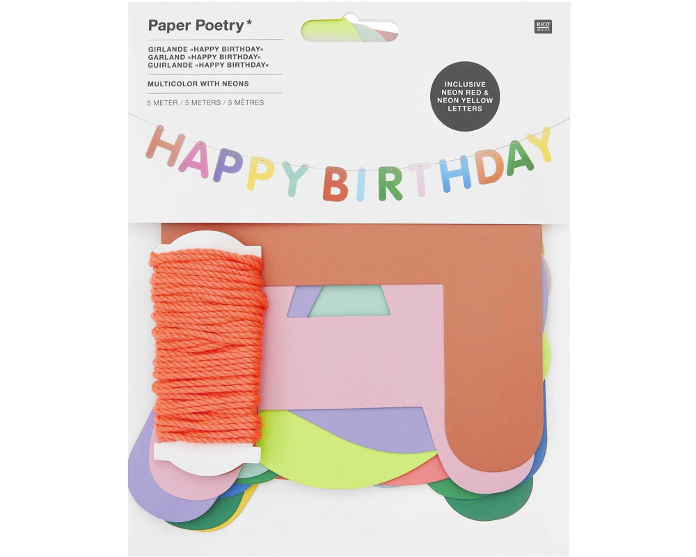 RICO DESIGN Girlande Happy Birthday 5m 300343 bunt