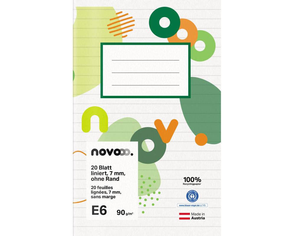 NOVOOO Schulheft E6 729769 7mm liniert ohne Rand 90g