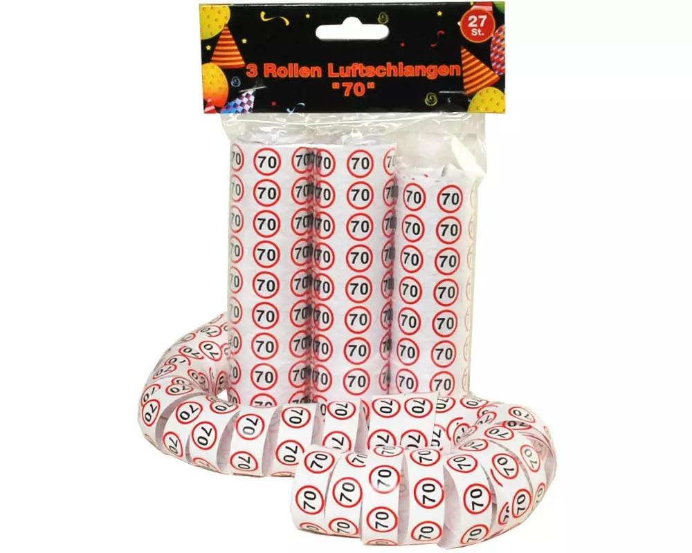 Trendcompany Luftschlangen 70. Geburtstag 3 Rollen, 27 Stück