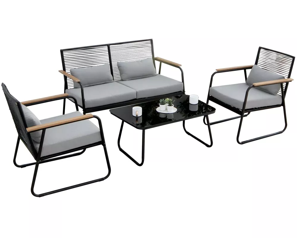 Acamp Loungeset Paxos, Anthrazit/Bambus, 4 Sitzplätze