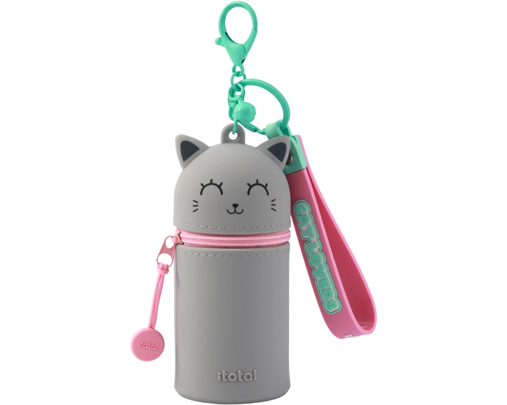 I-TOTAL Schlüsselanhänger Silikonetui XL2486D Katze grau
