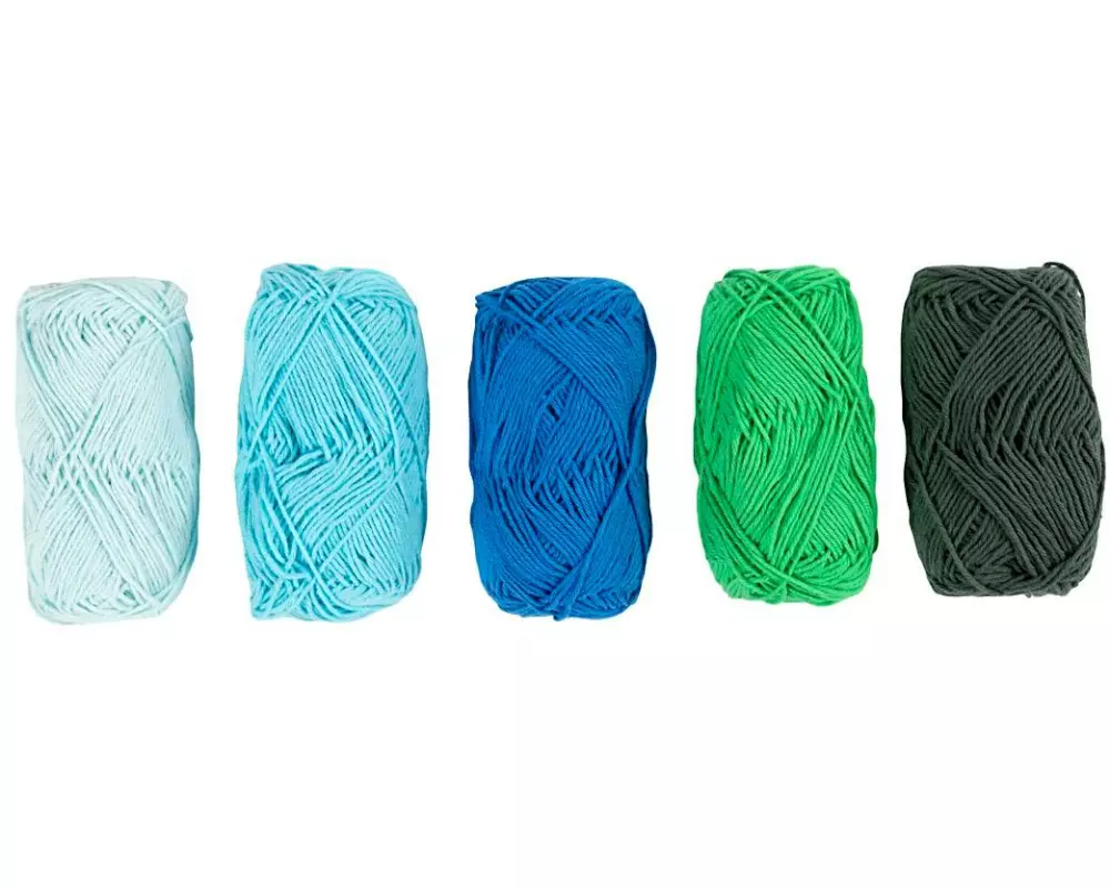 Creativ Company Baumwollgarn Nr. 8/4 5 x 50 Meter, Blau-Grün, 5 x 20 g