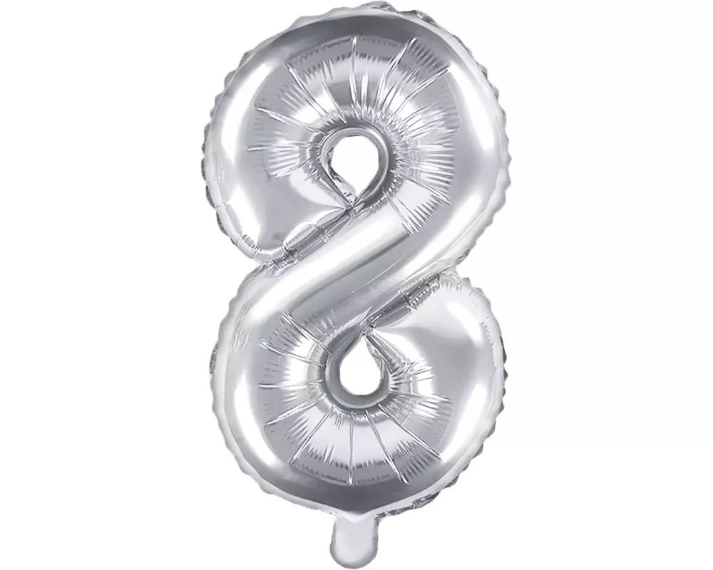 Partydeco Folienballon Zahl 8 klein 35 cm, silber, 1 Stück