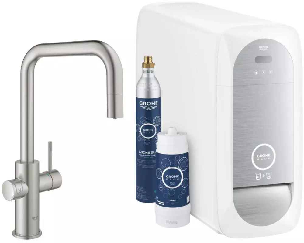GROHE Küchenarmatur Blue Home U-Auslauf, Starter Kit, Supersteel