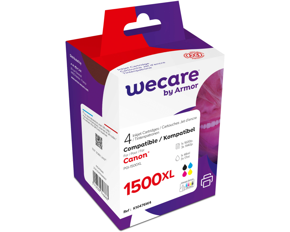 WECARE Multipack XL rebuilt BKCMY PGI-1500XL PWE z.CanonMAXIFY MB2050 48/3x17ml