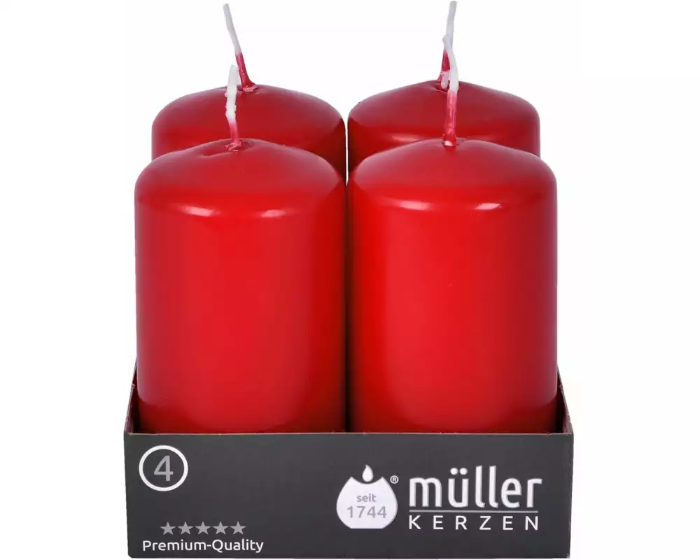müller Kerzen Stumpenkerze 9 x 4.8 cm, Rot, 4 Stück