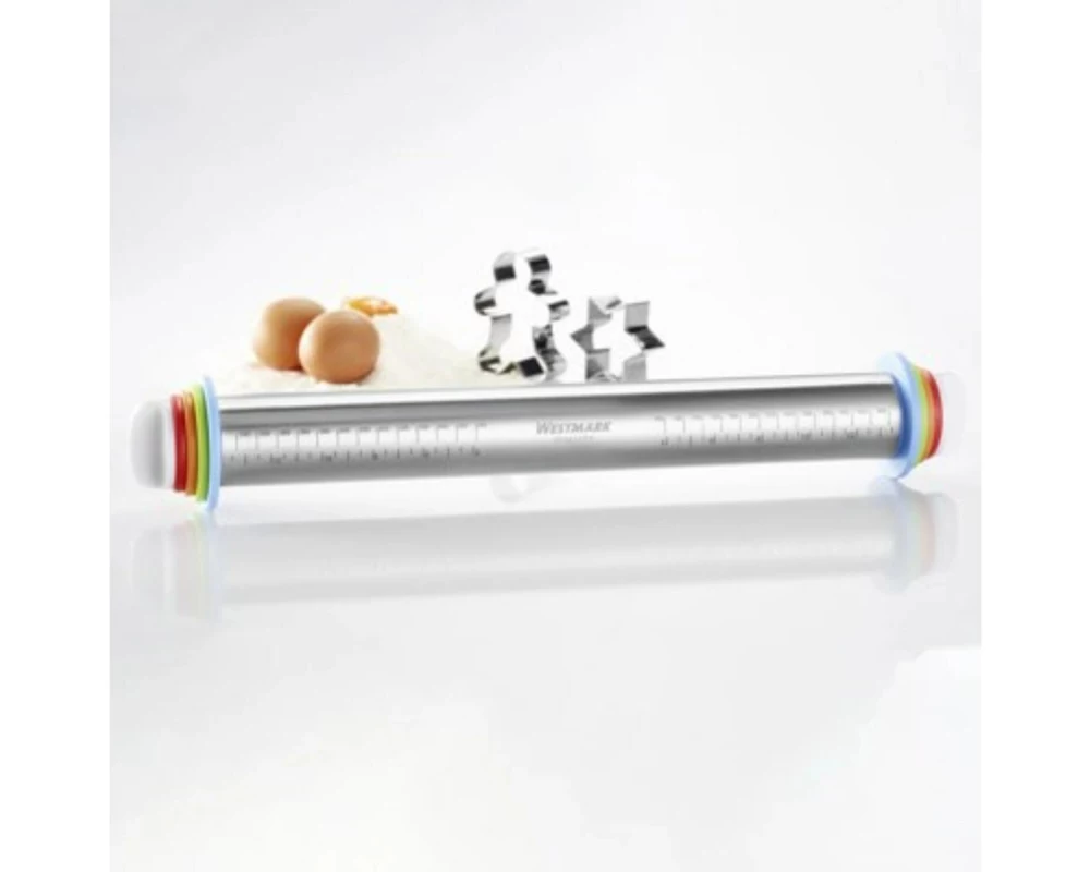 Westmark Teigroller Wallholz mit 4 Distanzringen, 43.5 cm Silber
