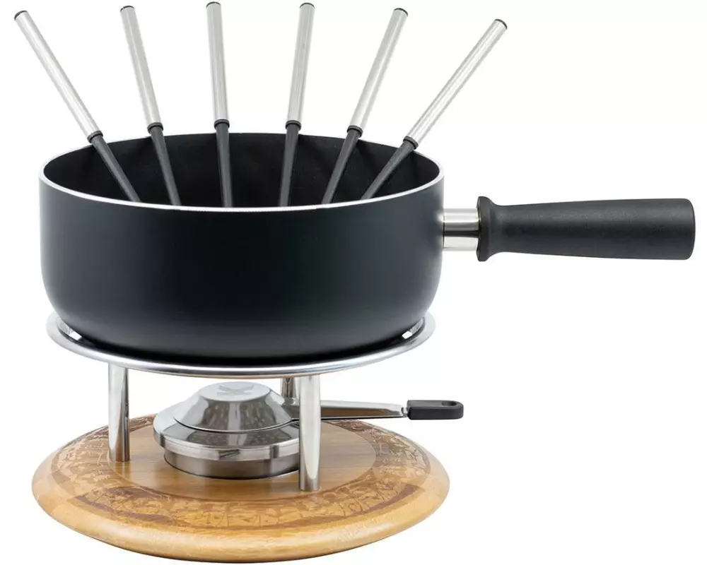 Kadastar Käsefondue-Set «Alpenwiese» 9 Teile, Schwarz