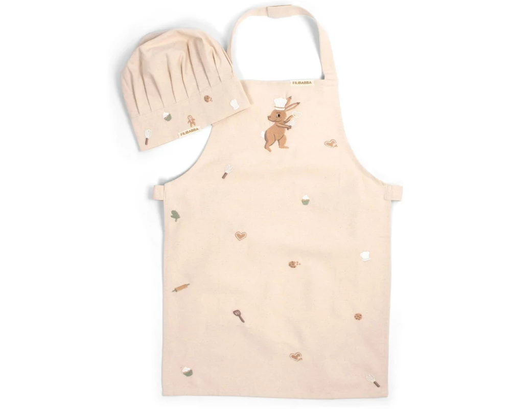 Filibabba Kochschürze und Kochmütze Wonderful Winter Hase, Beige