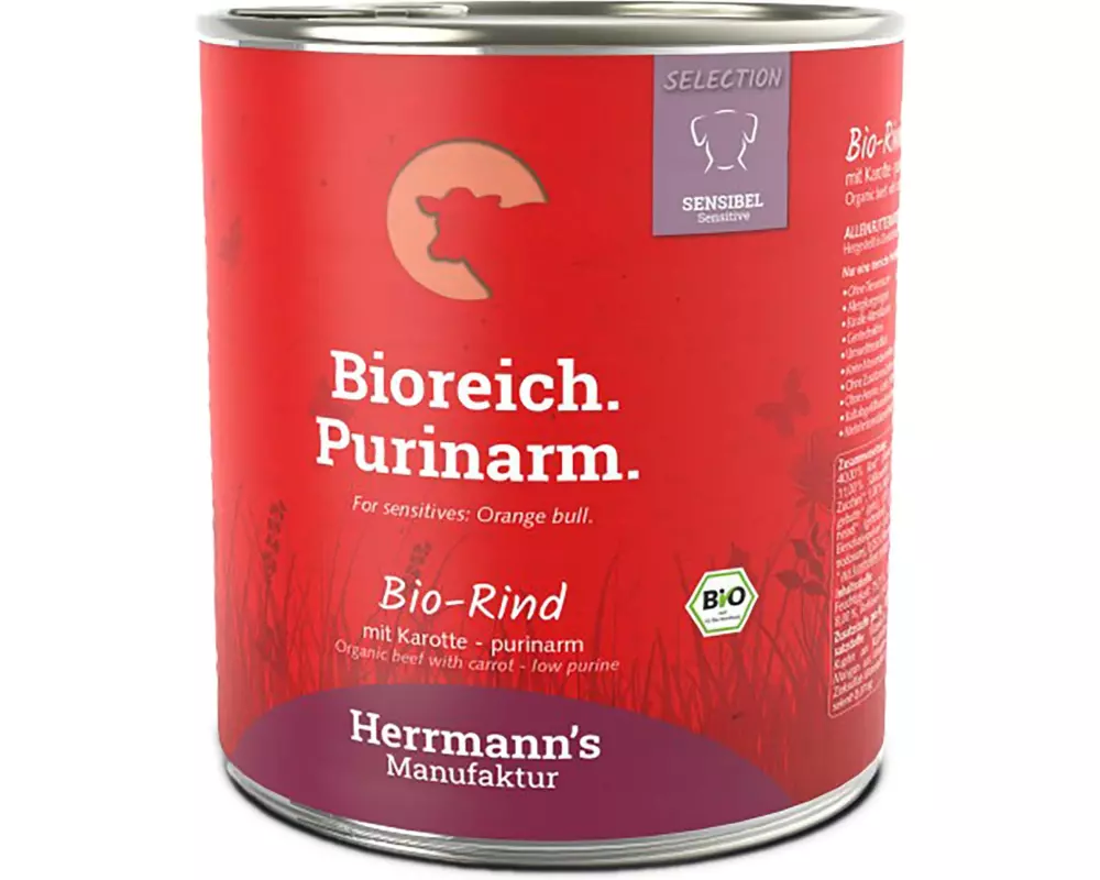 Herrmann's Nassfutter Bio Rind mit Karotten – purinarm 800 g