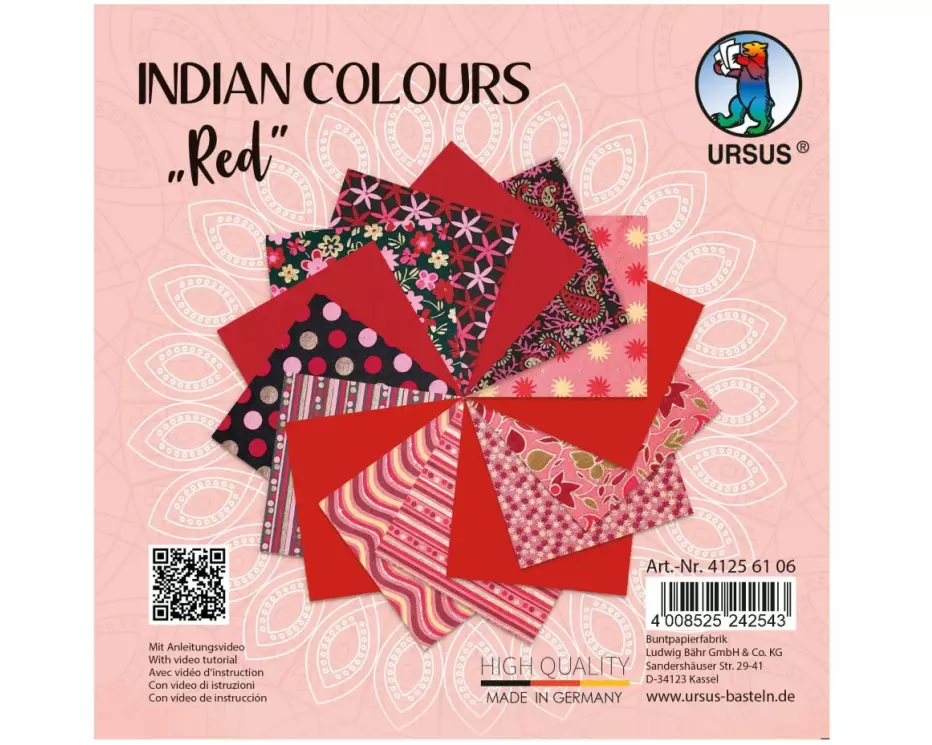 URSUS Bastelpapier Indian Colours 13.7 x 13.7 cm, 130 g/m², Red