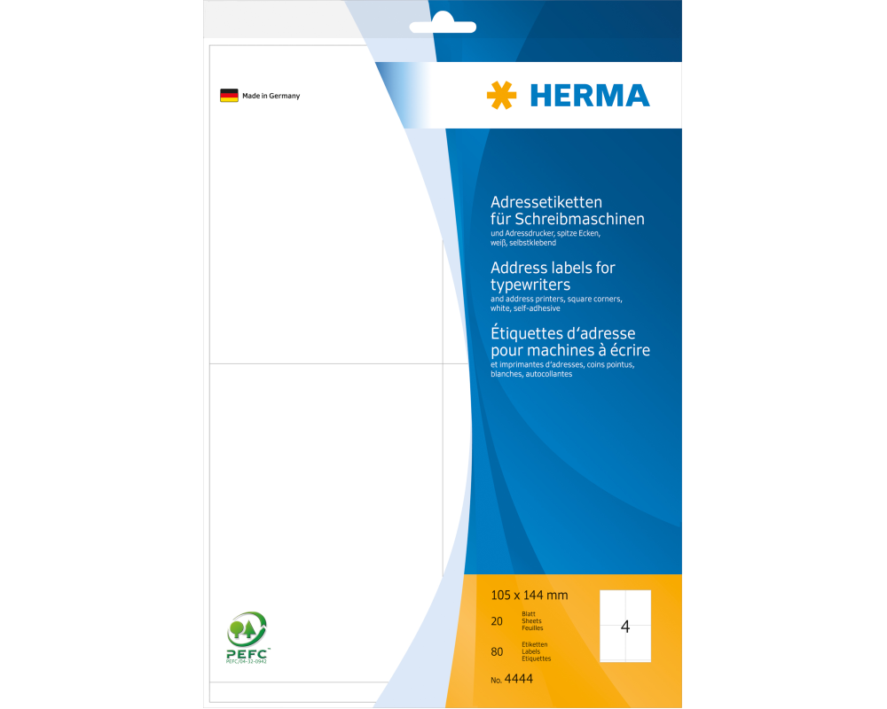 HERMA Adressetiketten 105×144mm 4444 weiss 80 Stück