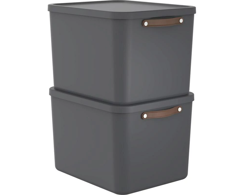 Rotho Aufbewahrungsbox MALOJA 55 l, Grau, 2 Stück