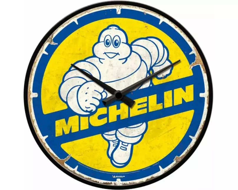 Nostalgic Art Wanduhr Michelin Ø 31 cm, Blau/Gelb